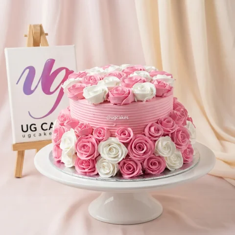 Elegant Pink and White Floral Wedding Cake