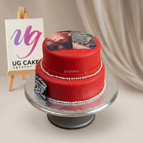 Double Decker Cake with Edible Print and Pearl Base