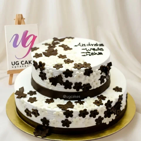 Double Decker Chocolate Flower and Butterfly Cake