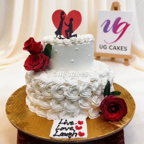 Double Deck White Rosette Wedding Cake