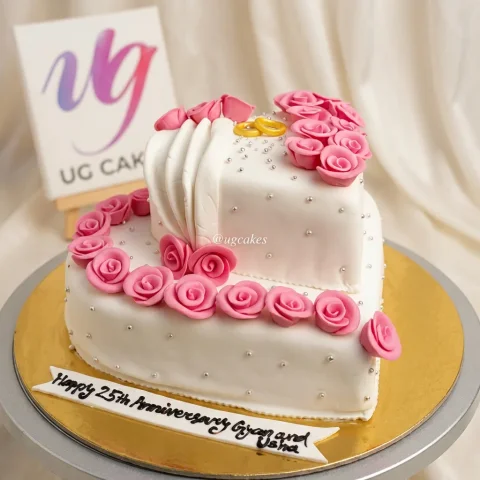 Double Deck Heart Shaped Fondant Cake