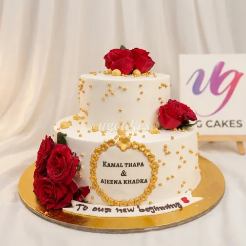 Double-Deck Wedding Cake with Real Roses