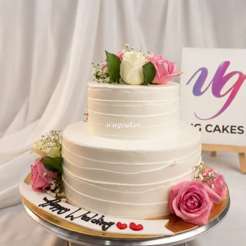 Pink White Roses Wedding Cake