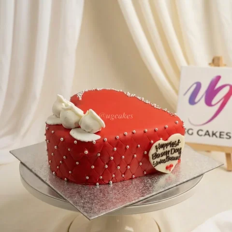 Heart Shaped Birthday Cake with Pearls