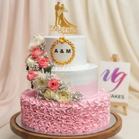 Triple Decker Wedding Cake with Fresh Flowers