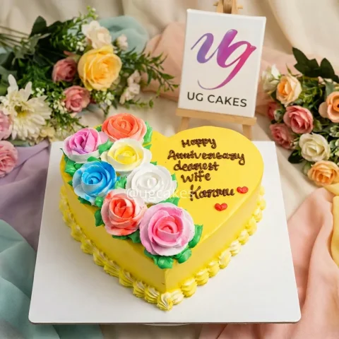 Heart Shaped Pineapple Floral Cake