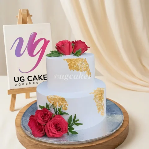 Double Decker Wedding Cake with Real Roses