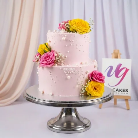 Double Decker Cake with Real Roses