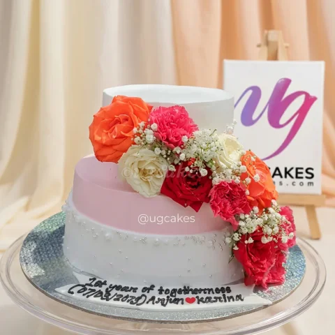 Double Decker Cake with Colorful Flowers