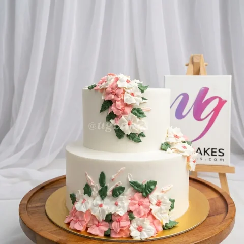 Double Decker Wedding Cake with Flower Work