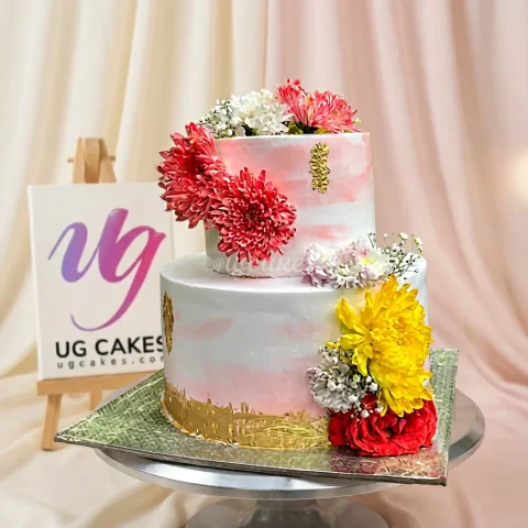 Double Decker Wedding Cake with Flowers
