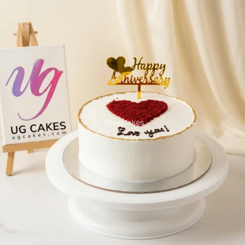 Anniversary Cake with Heart and Love You Message
