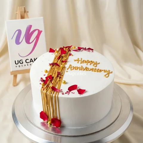 Happy Anniversary Cake with Rose Petals