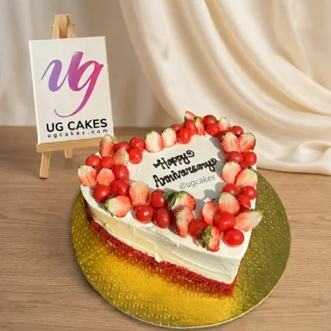 Happy Anniversary Cake with Cherries & Strawberries