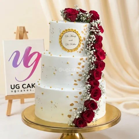 Wedding Cake Decorated with Flowers