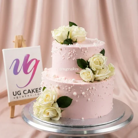 White Roses with Pearls Cake