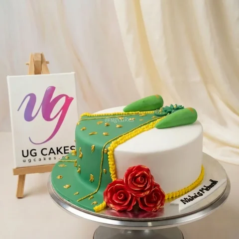 Mehendi Themed Cake with Red Roses