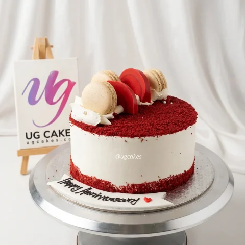 Red Velvet Cake with Macaron