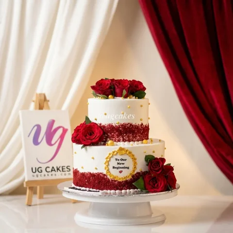 Wedding Cake with Red Roses