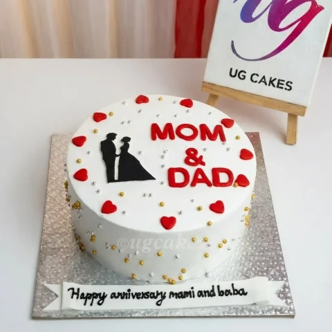 Anniversary Cake with Couple Heart and Pearls