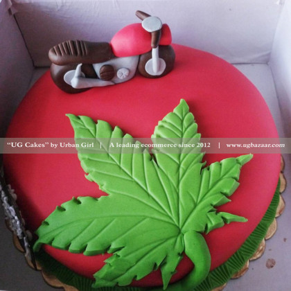 Red Marijuana with bike Designed Cake