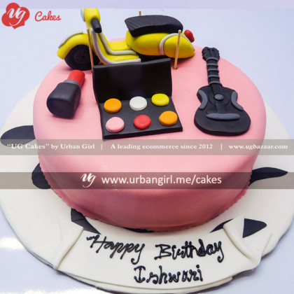 Scooty, Makeup and Guitar Designed Cake