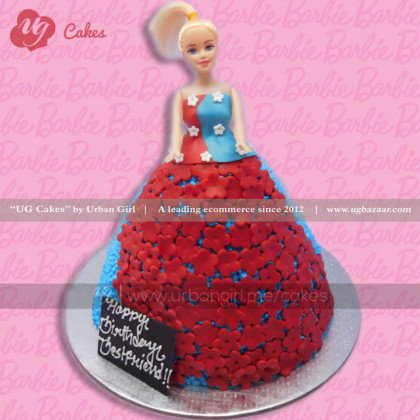 Red & Blue Dress Barbie Cake