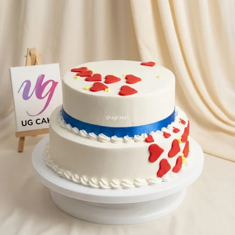Double Decker Anniversary Cake with Heart Engravings