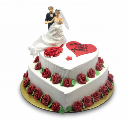 Double Deck Roses Wedding Cake with Couple Idols