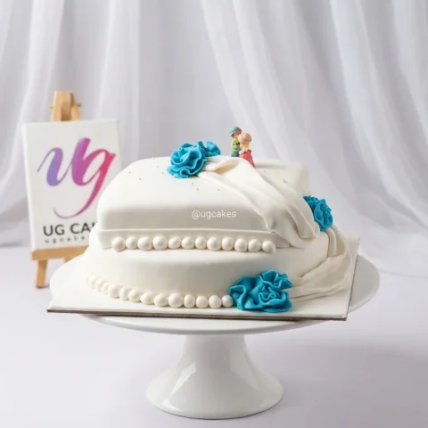 Double Decker Fondant Cake with Romantic Couple Figurines