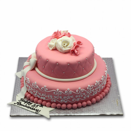 Double Deck Pink Cake with Fondant Rose