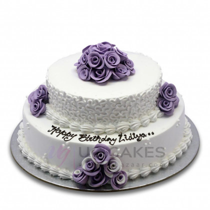 Double Deck Purple Flower Cake