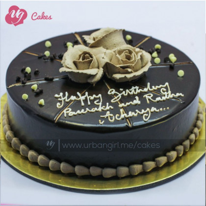 Triple Brown Rose Chocolate Cake