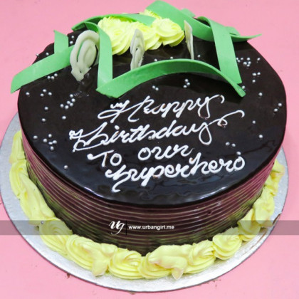 Chocolate Cake with Yellow Roses and Chocolate Bark