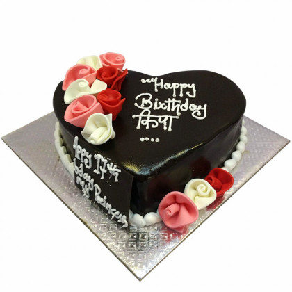 Heart-shaped Chocolate Cake with Roses and Love