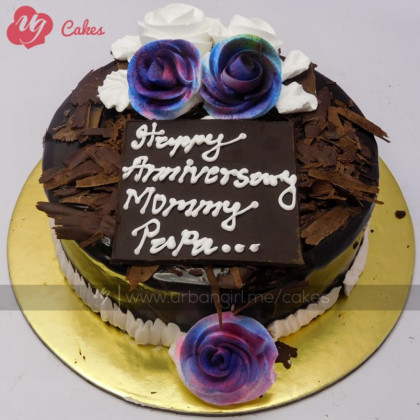 Anniversary Flower and Chocolate Cake.
