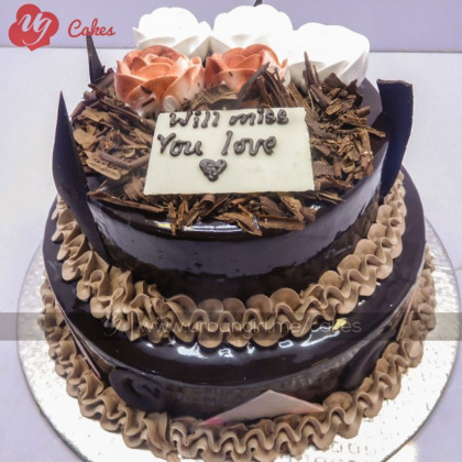 Double Decker Chocolate Cake with Roses and Choco Bark