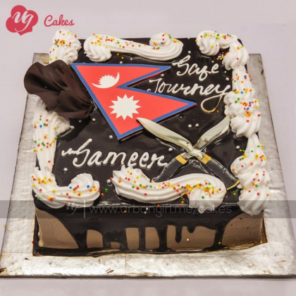 Nepali Flag and Khukuri Chocolate Cake