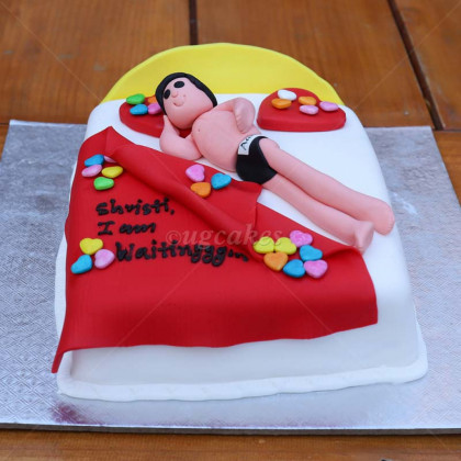 Waiting For You Over Bed Bachelorette Cake