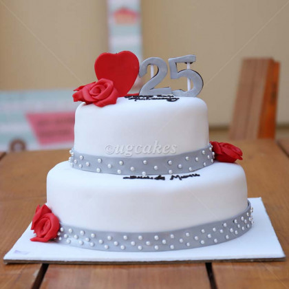 White and Grey Double Decker Anniversary Cake