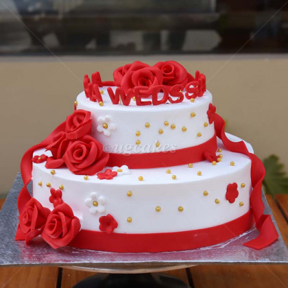 White and Red Double Decker Anniversary Cake