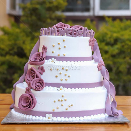 Triple Deck Wedding Cake in Purple Theme