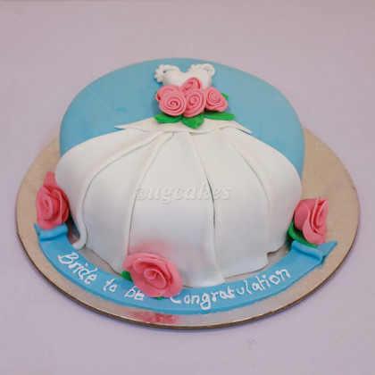 White dress with Pink Flowers Bride to Be Cake