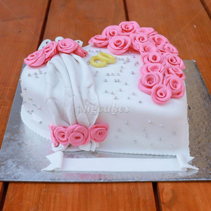 Engagement Cake with Pink Roses and couple rings