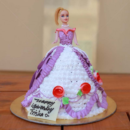 Barbie with Purple and White dress Cake