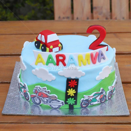 Car and Bike Themed Cake for Kids