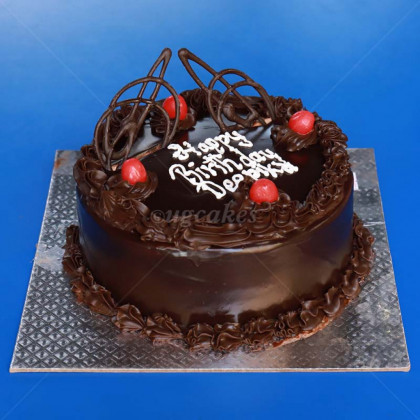Birthday Chocolate Cake with Cherry Toppings