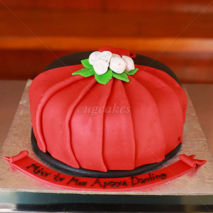 Red dress with White Flowers Bride to Be Cake