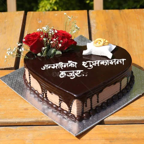 Chocolate Cake with rose and fondant rings