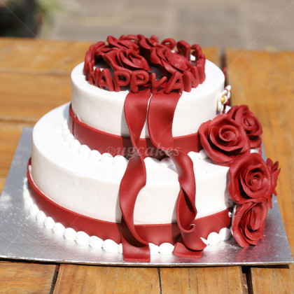 Double Deck Anniversary Cake in Maroon Theme